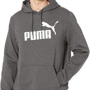 PUMA Mens Dark Heather Gray White Logo Fleece Hoodie Size S
